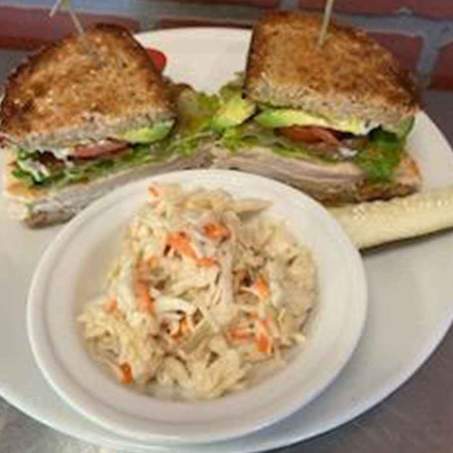 Sandwich with side of coleslaw from Cafe Catron in Santa Fe New Mexico