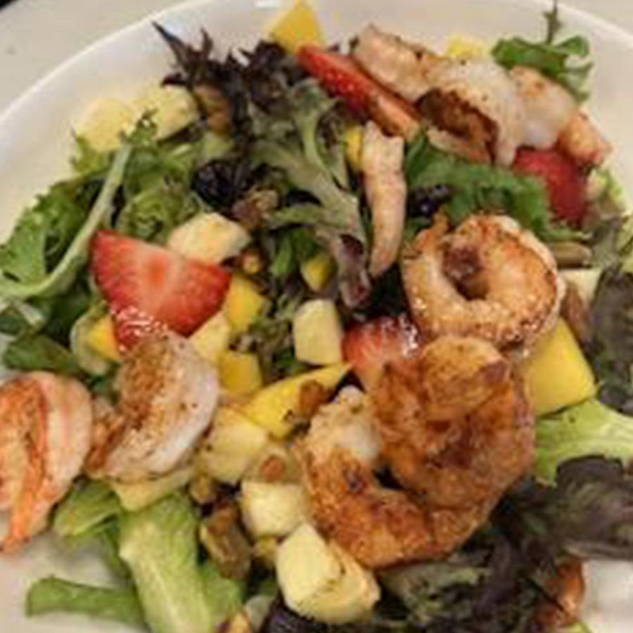 Salad with shrimp, strawberry, avocado from Cafe Catron in Santa Fe New Mexico